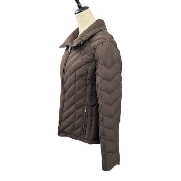 Nine West Women's Dark Brown Quilted Down Filled Collared Classic Puffer Jacket - Picture 2 of 12